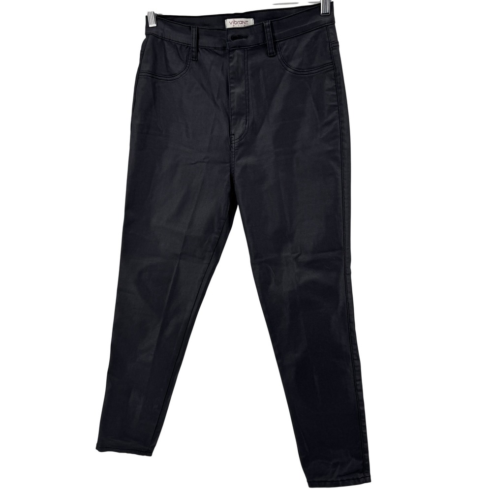 Vibrant M.I.U. Wax Coated Skinny Pants Womens 15 Black High‎ Rise Waxed Denim